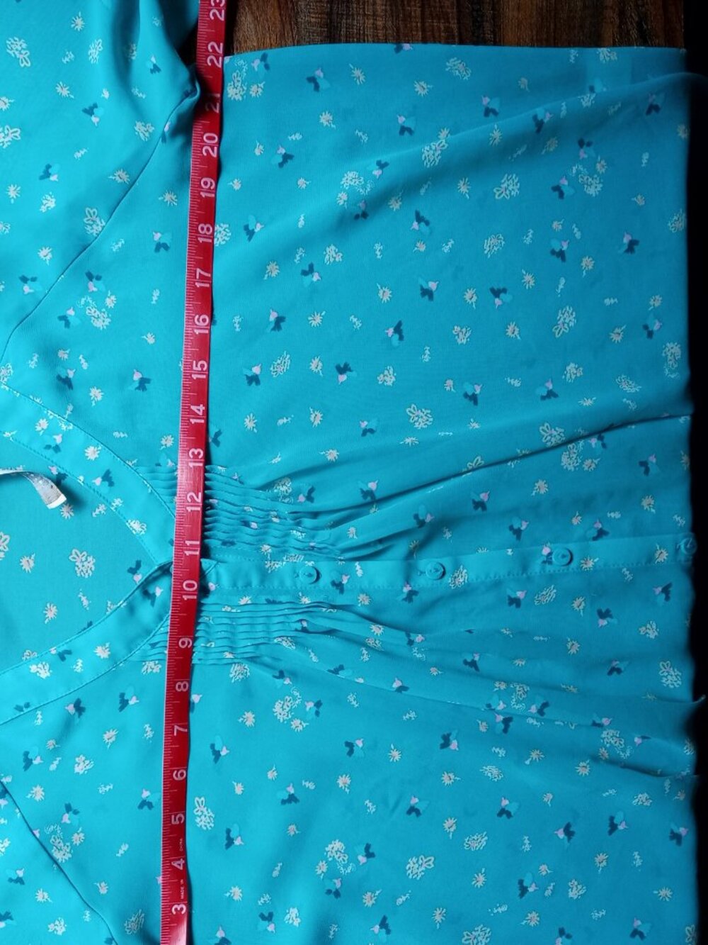 LC Lauren Conrad Women's Sz L Turquoise Blue Floral Semi-Sheer Blouse 3/4 Sleeve - Picture 5 of 15